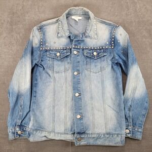 Denim Jacket Y2K Studded Star Biker Forever 21 Western Jean‎ Jacket Sz Small